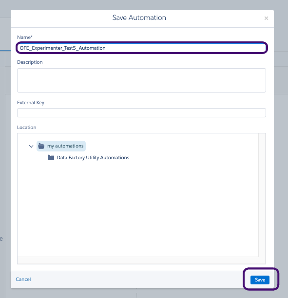 オートメーション “OFE_Experimenter_Test5_Automation”.